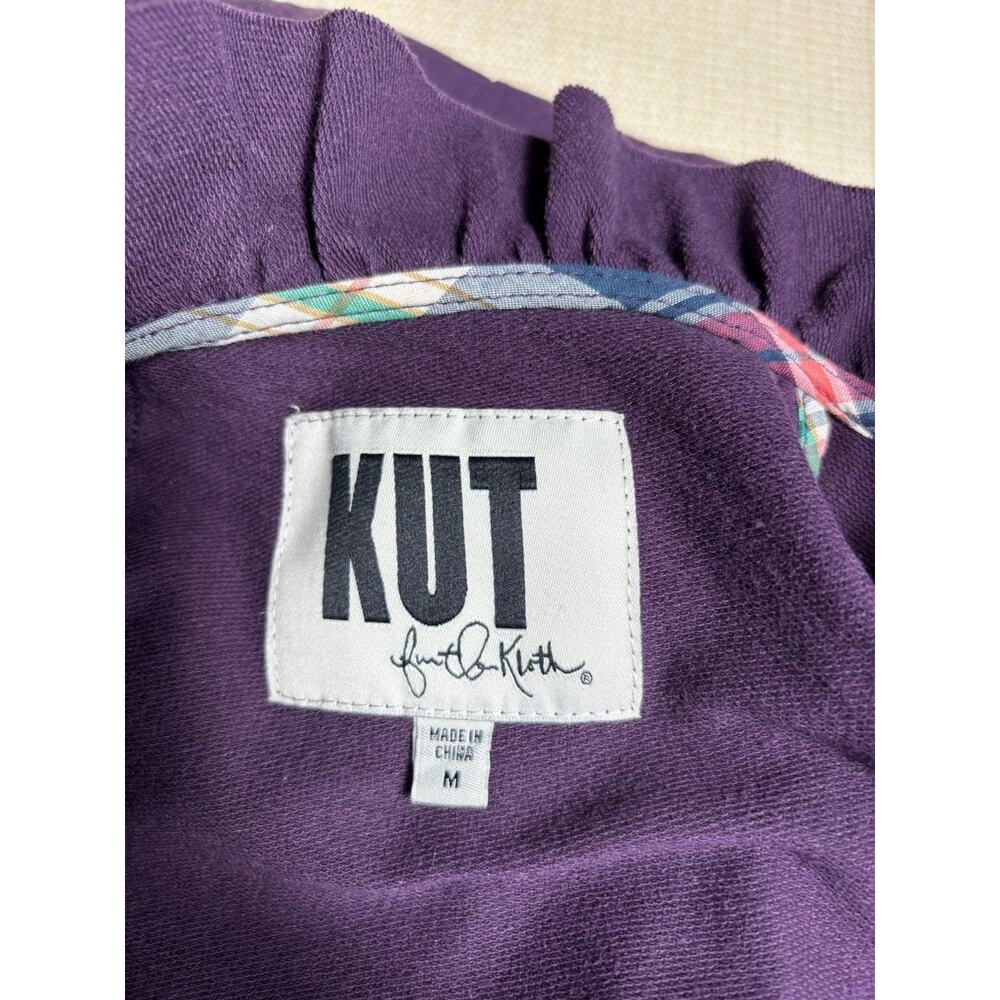 Kut From The Kloth Knit Dress Womens Size M Purple Ruffle Big Covered Buttons - Picture 3 of 7